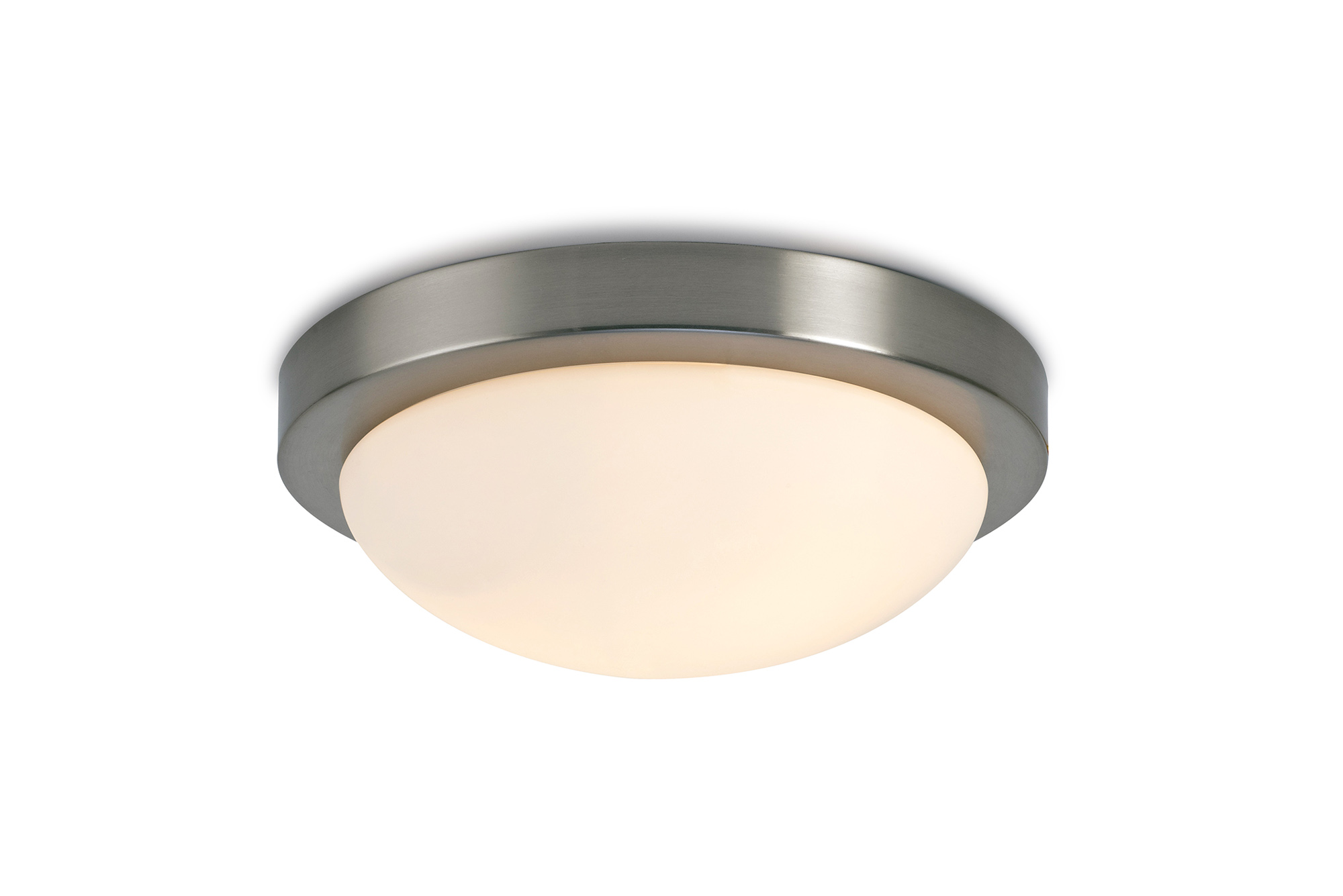 D0397  Porter 32cm Glass IP44 Flush Ceiling 2 Light Satin Nickel, Opal